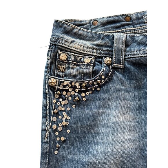 Miss Me Womens Capri Jeans Size 27 Medium Wash With Embellished Pockets - Picture 3 of 8